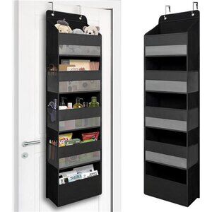 Over Door Organizer 5 Large Pockets Hanging Storage Closet Bathroom Dorm Black
